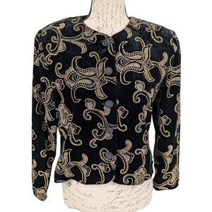 Norton Mc Naughton Blazer 10P Black Gold Paisley Whimsey Goth Y2K